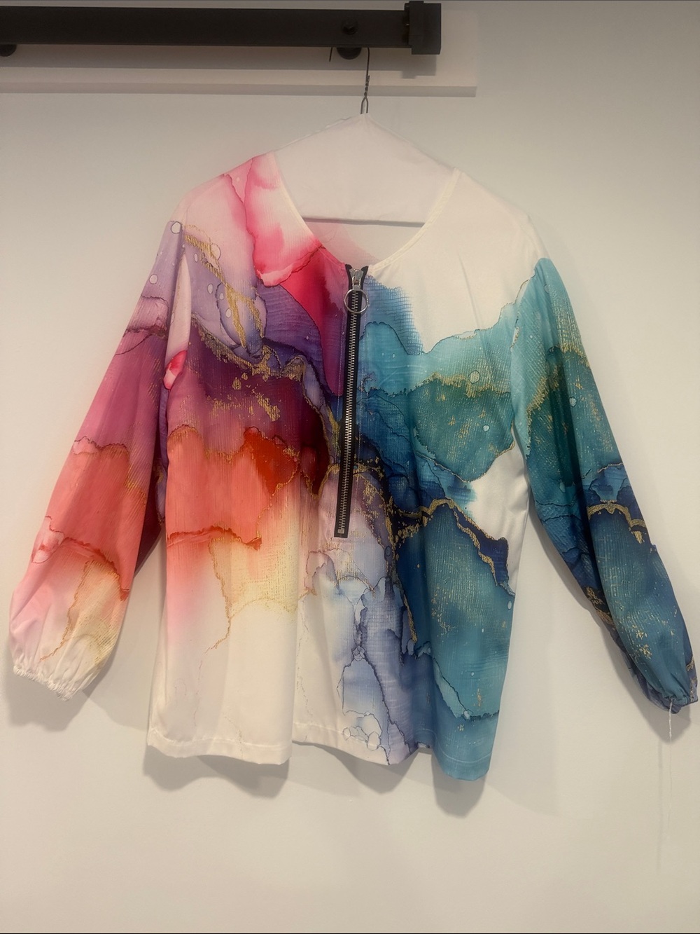 Multicolor Watercolor Zip-Front Blouse - Women